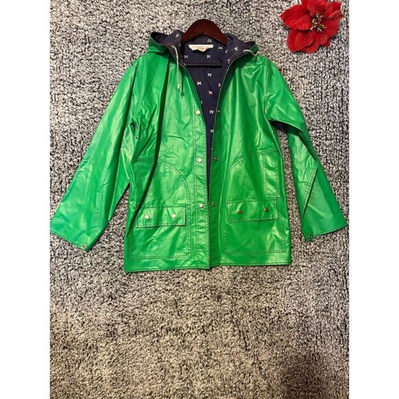 80s Vintage Green Women's Raincoat M Nautical Lining Reversible Mid-Length - Picture 7 of 10